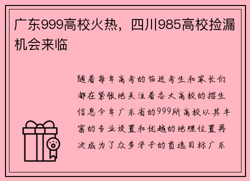 广东999高校火热，四川985高校捡漏机会来临